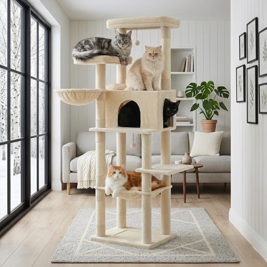 73 inch tall cat tree with XL perch, condo and scratching posts