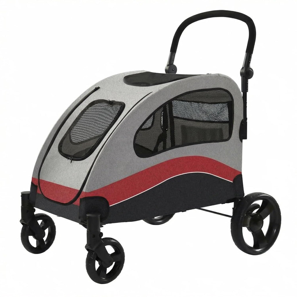 Yellow extra large dog stroller with steel frame and large wheels – view 2
