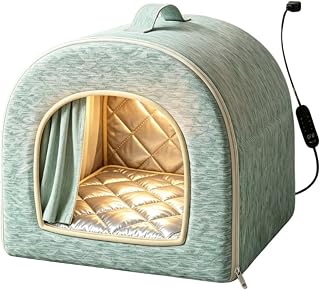 Heated Indoor Cat House with Adjustable Temperature, Enclosed Cat Cave