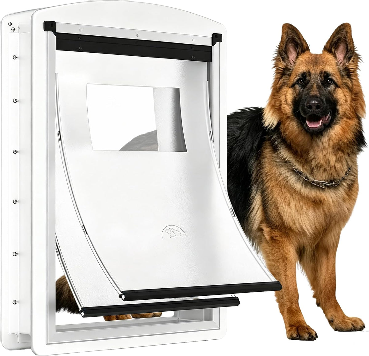 Large steel frame dog door with double clear flaps and telescoping tunnel – view 2