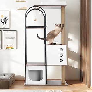 Modern Multi-Level Cat Tree with Cave, 2 Scratching Posts and Perch
