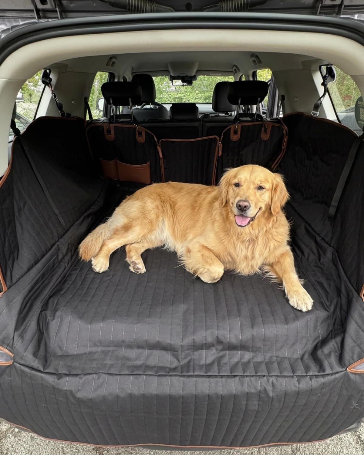 Waterproof dog cargo liner with side walls installed in an SUV trunk