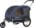 Gray dog bike trailer converted to a stroller with front swivel wheel – view 3