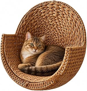 Hanging Cat Bed, Handwoven Macrame Hammock and Wall-Mounted Cat Perch
