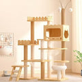 66.9" Modern Wood Cat Tree with Sisal-Covered Scratching Posts, Top Perch and Acrylic Hammock