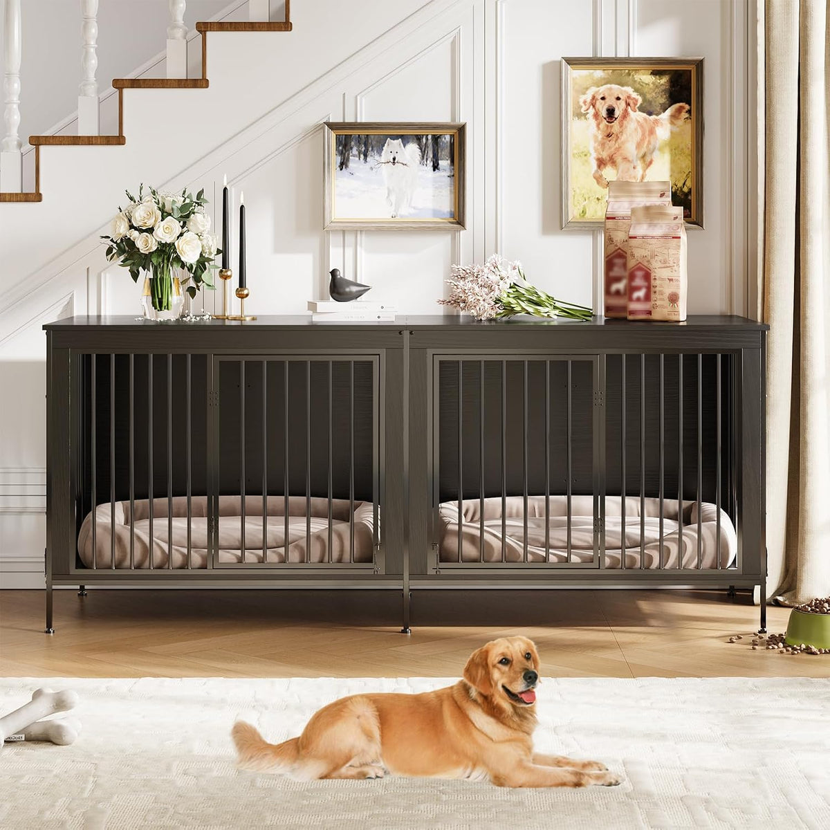 79 inch rustic brown double dog crate furniture TV stand – view 2