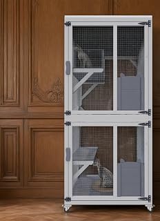 71.2" Tall Outdoor Wooden Catio with Wheels, Multi-Level Cat Cage