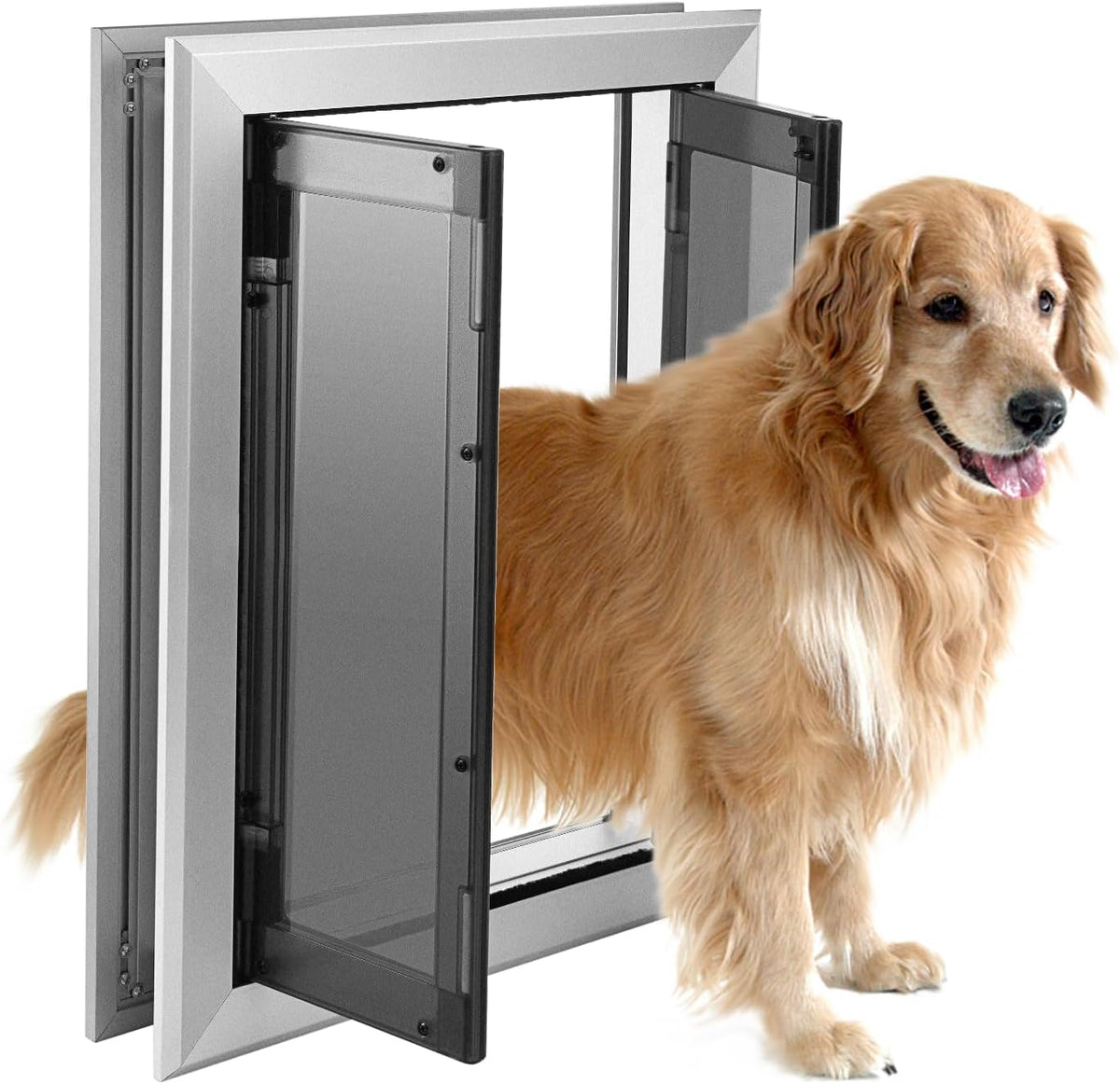 Aluminum frame large dog door with double self-closing flaps