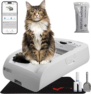 Open-Top Self-Cleaning Cat Litter Box with App Control, Anti-Pinch, Odorless, Whisper Quiet, Cream White