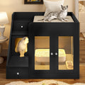 Black litter box enclosure side table with light and two drawers