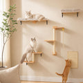 Floor-to-ceiling wood cat tree with sisal posts and acrylic capsule – view 3