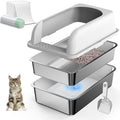 Stainless steel sifting cat litter box with lid and pine pellets – view 2