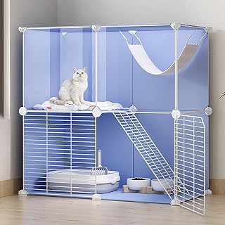 Detachable Metal Cat Cage Enclosure with Platforms, DIY Design, Blue, 29.5