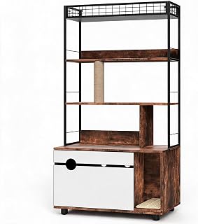 Multi-Functional Cat Litter Box Enclosure with 4-Tier Storage Shelves
