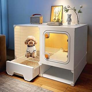 RYTM 2-Layer Indoor Cat Cage with Litter Box and Transparent Door, 27.6 x 13.8 x 20.5 Inches