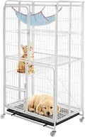 4-Tier Large Cat Crate, Indoor Metal Wire Kennel with 360 Degree Wheels