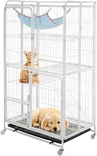 4-Tier Large Cat Crate, Indoor Metal Wire Kennel with 360 Degree Wheels