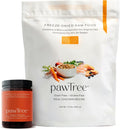 Bag of freeze-dried raw chicken pet food with digestive supplement jar
