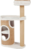 Brown 46 inch cat tower with two-story condo and sisal scratching posts