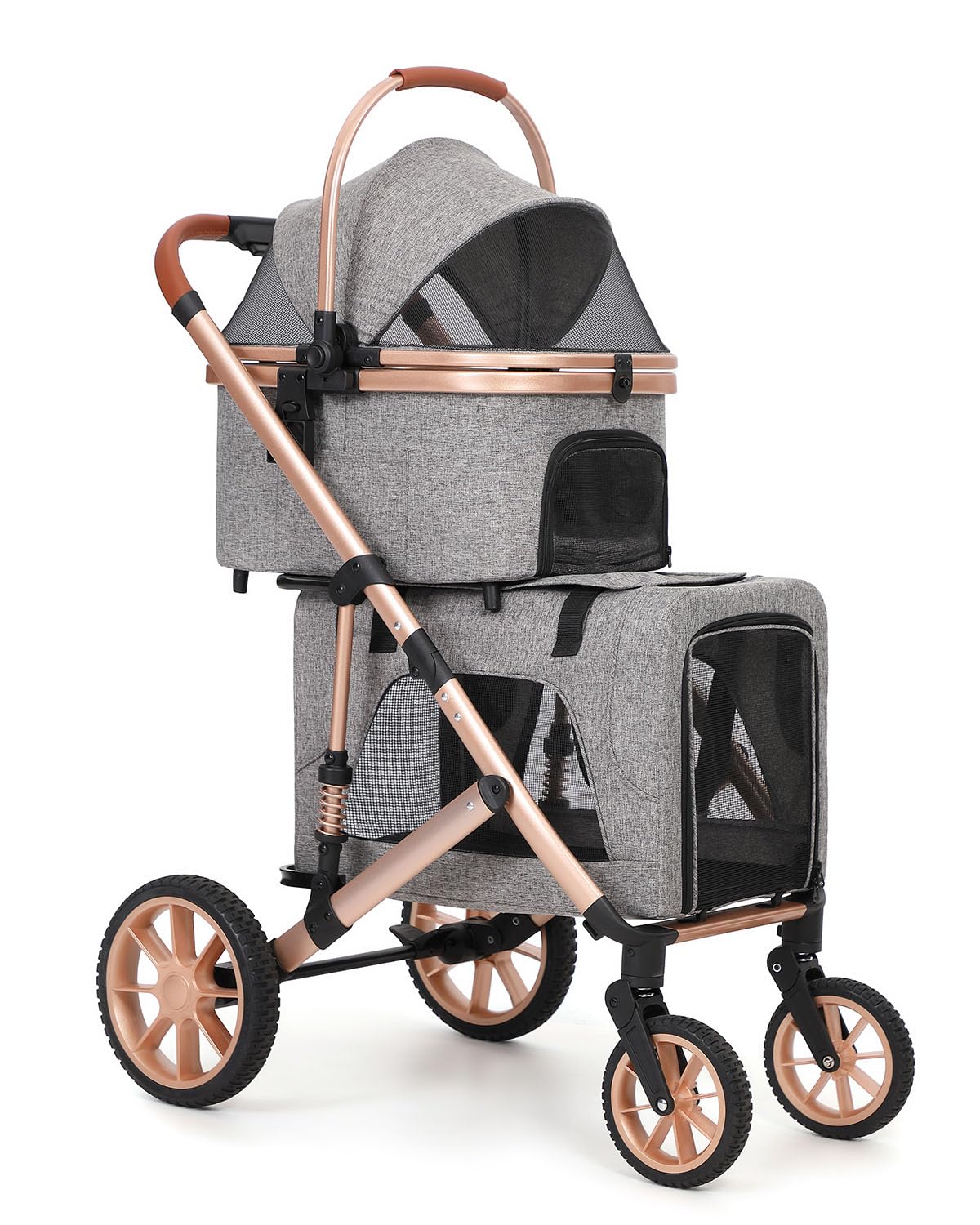 Foldable pet stroller with detachable carrier for small dogs and cats – view 2