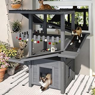 4-Tier Outdoor Cat House with Ramps and Waterproof Roof