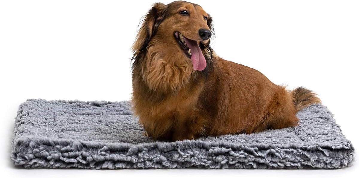 Charcoal heavy duty dog crate pad with corner anchors inside a wire crate – view 6
