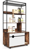 Cat Litter Box Enclosure with 4-Tier Storage Rack, Scratching Post and Cushioned Mat, Vintage Brown Wood