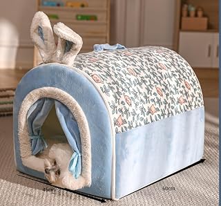 Self-Warming Pet Tent Cave Bed for Dogs and Cats, Printed, Blue (60*4)