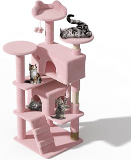 54-Inch Tall Heavy-Duty Cat Tree Tower with 2 Condos, 3 Sisal Scratching Posts and Anti-Tip Rope, CAAP-CATT-A54-PK-T2