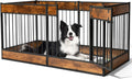 Furniture-style dog playpen with steel tube panels in a living room