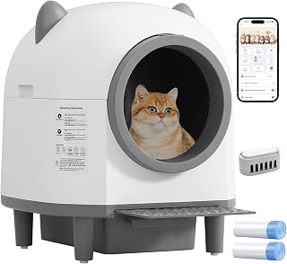 Grepatio Automatic Self-Cleaning Cat Litter Box for Multiple Cats, App Control, Anti-Pinch, Weight Monitoring, Scent