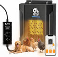Dog house heater unit with digital thermostat mounted on an inside wall