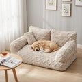Light grey fluffy plush pet sofa bed with raised rim – view 5
