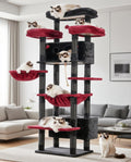 Black and red 74 inch cat tower with baskets, condos and hammock