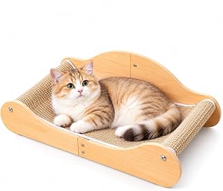 Cat Scratch Lounger Chair, 2-in-1 Wooden Sisal Scratcher Bed (I)
