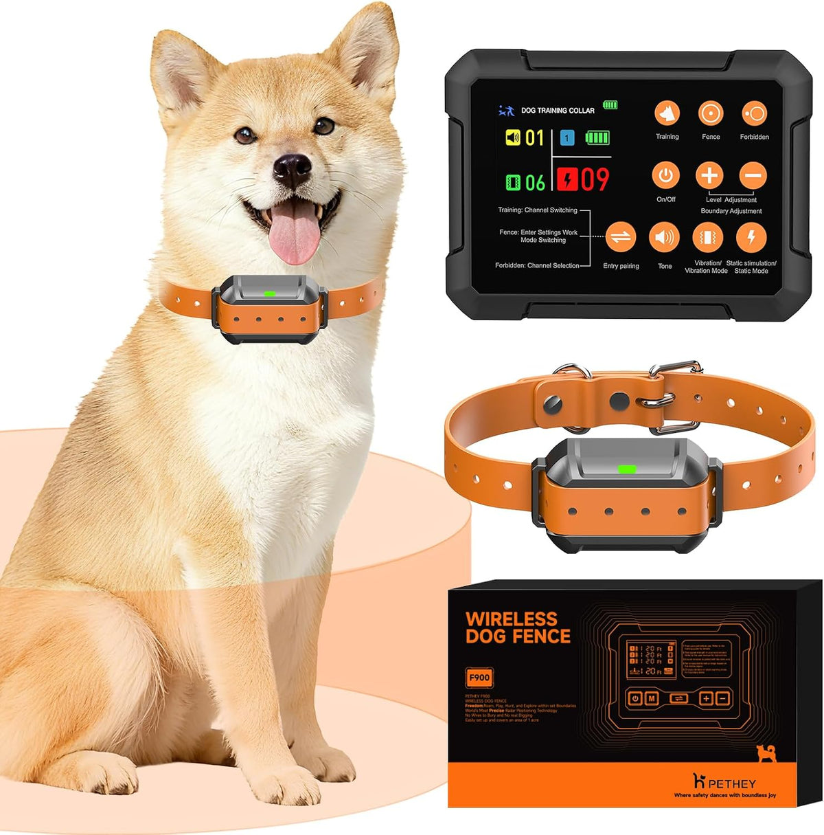 Wireless dog fence remote and IPX7 waterproof training collar