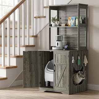 Large Hidden Litter Box Enclosure Furniture with Storage Shelves, Gray