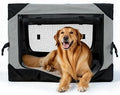 42 Inch Soft Collapsible Crate for Extra Large Dogs, 4-Door Portable Kennel with Chew-Proof Mesh, Grey