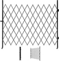 Black expandable folding security gate with wheels and padlock