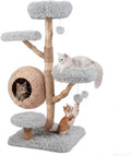 53 inch grey modern wooden cat tree with woven condo and jute posts