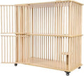 2-Tier Wooden Cat House Villa Cage, 42.5 Inches, with 4 Universal Wheels and Jumping Platform