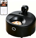 Black wet food automatic cat feeder with camera and five stainless steel trays
