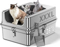 XXXL Stainless Steel Litter Box, 28 x 20 x 12.5 Inch, Large Capacity Metal Cat Litter Box