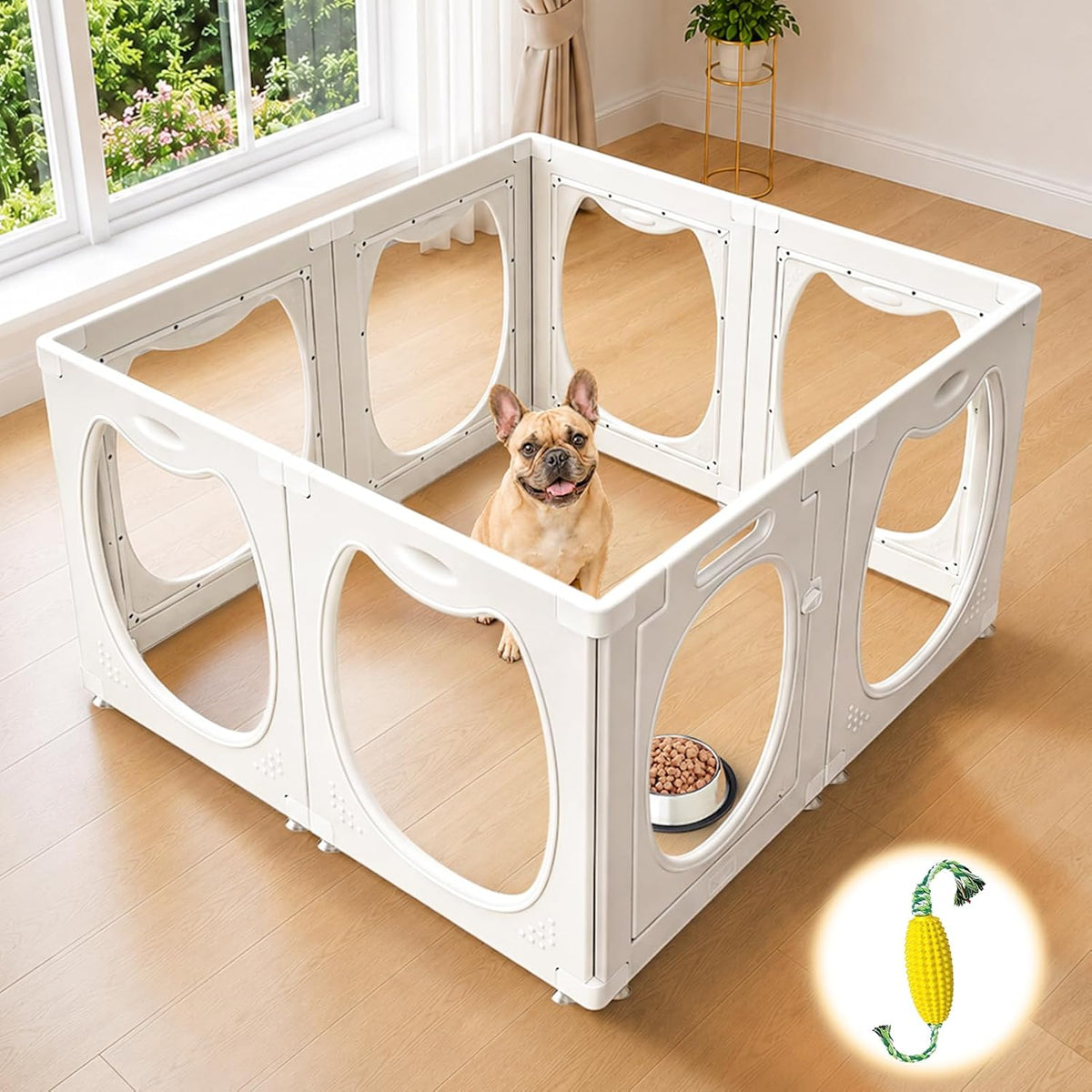 White framed clear acrylic dog playpen with door and suction cup feet – view 3