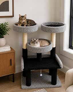 Prestige Cat Trees 46 Inch XXL Heavy Duty Cat Tree with Multiple Perches, Sisal Scratch Posts and Solid Wood Base, Black-Gray