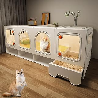 Indoor Cat Enclosure with Higher Bottom, Storage Area and Litter Box, Large Cat Cage, Washable, 140 x 45 x 52 cm