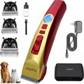 Cordless two-speed dog grooming clippers with blades, oil, cleaning brush and storage bag