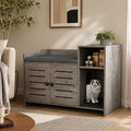 Cat Litter Box Enclosure Furniture, Large Hidden Cabinet with Double Door and Storage Shelf, End Table Style, Grey