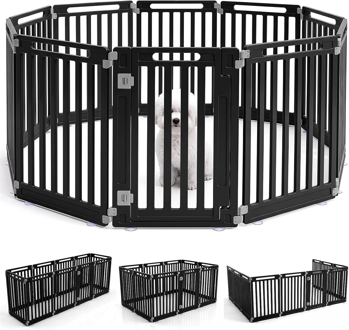 White 16-panel plastic puppy playpen with lockable door – view 8