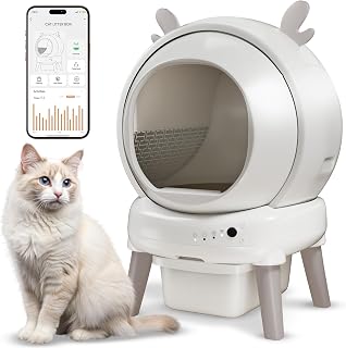Self-Cleaning Litter Box, Automatic with Odor Control for Multiple Cats, Ear-Shaped Design, App Monitoring and Safety Sensors